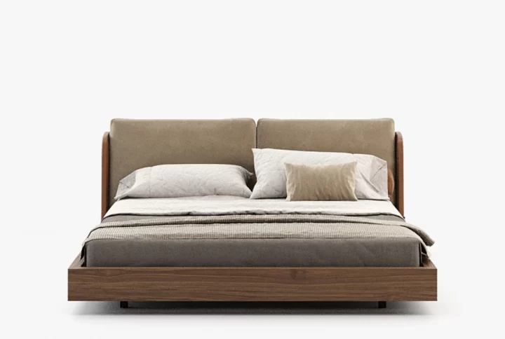 micah bed wooden base upholstered headboard
