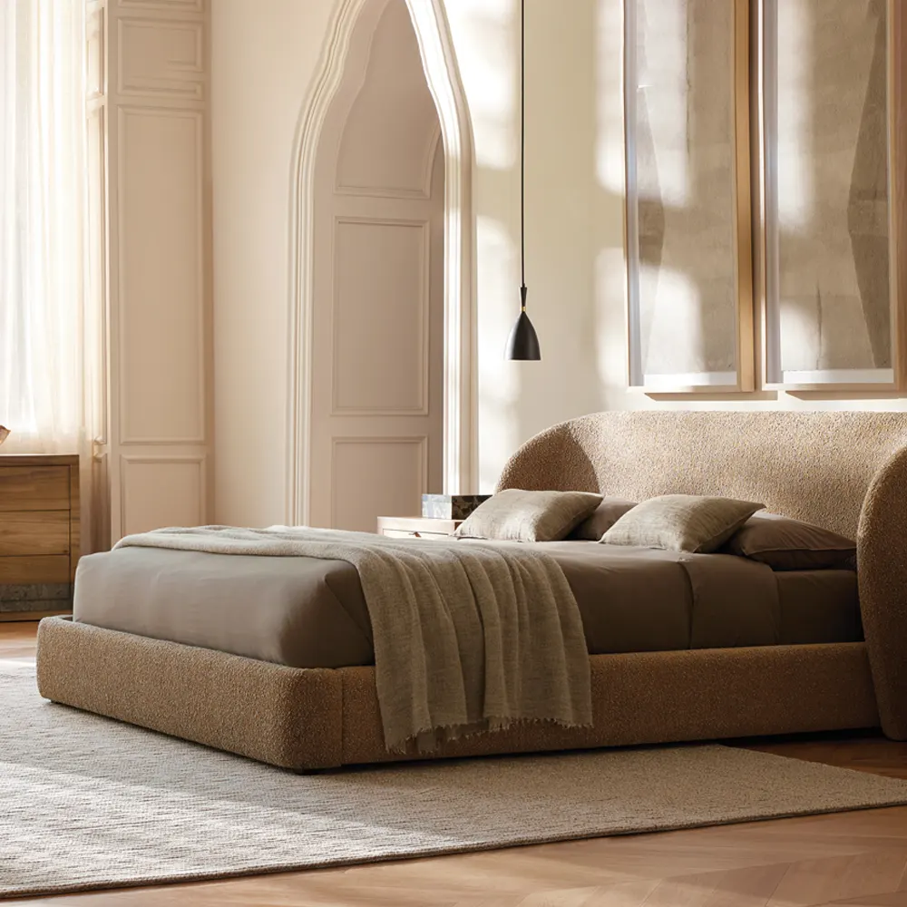 Upholstered headboard contains dense foam made from partially plant based material, padded with poly fibers.