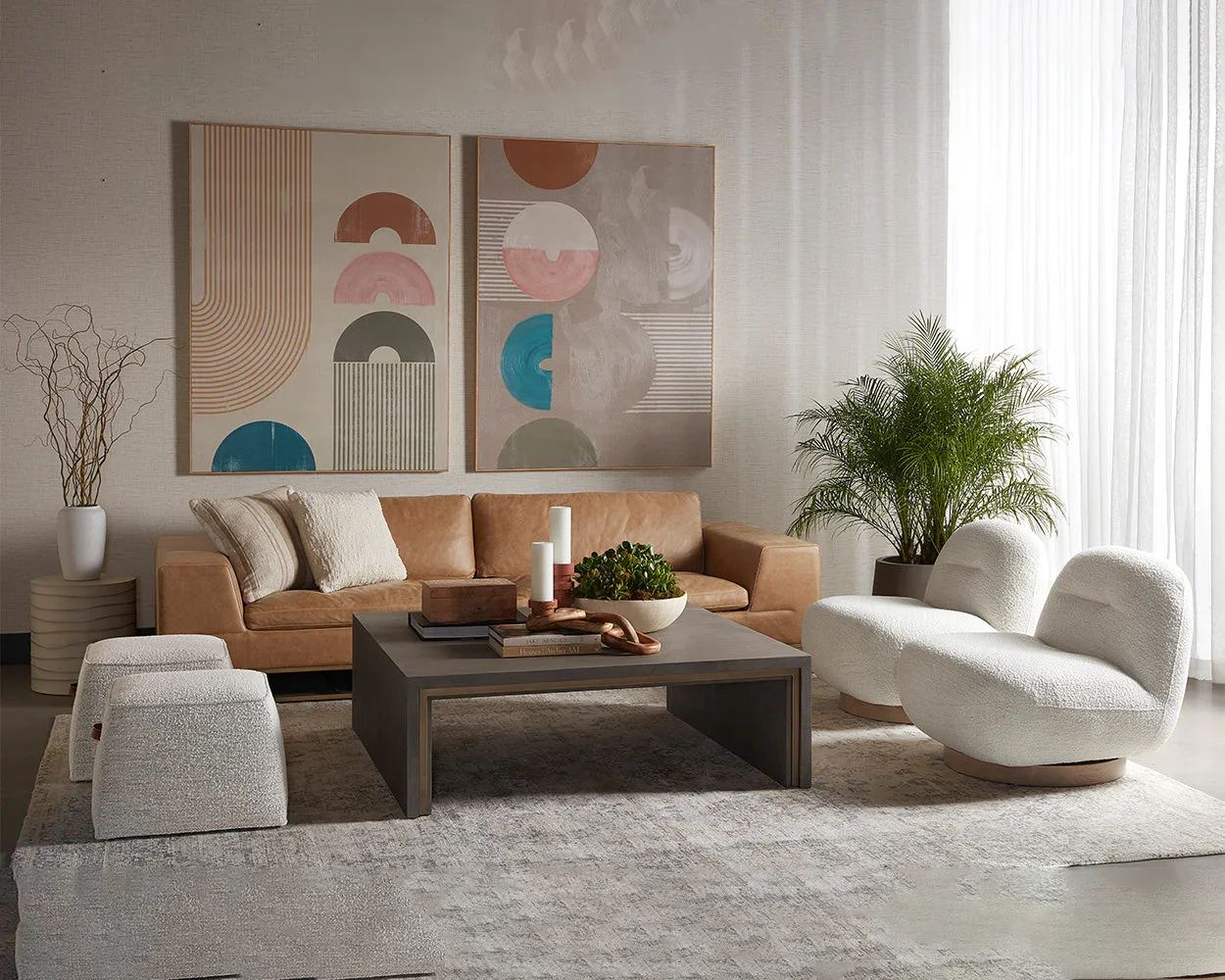 A square brown leather ottoman, showcasing a sleek and modern design, perfect for any living space