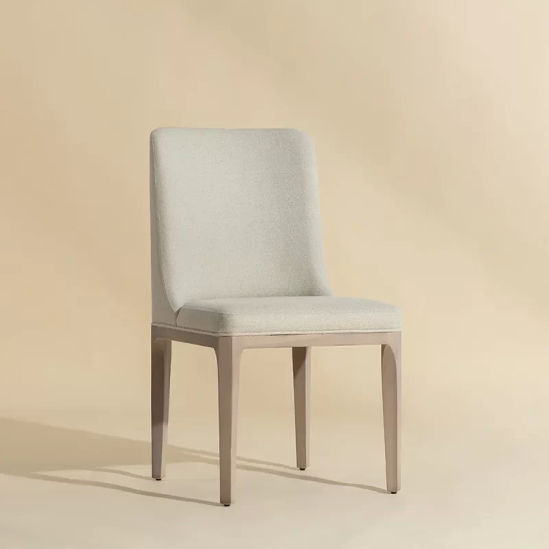 A dining chair featuring a light gray upholstered seat, elegantly designed for comfort and style in any dining space