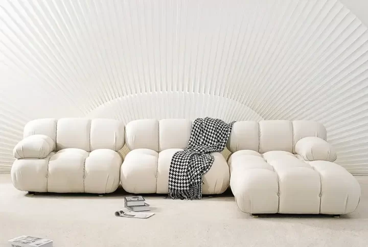 Merline Camaleonda Velvet Sectional Sofa in L-shaped modular design with rolled arms and plush velvet