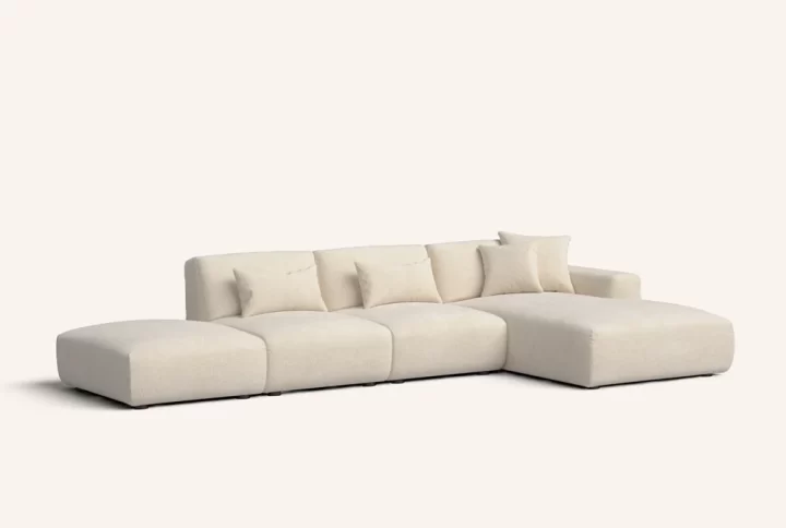 Verona Sofa in mustard recycled polyester fabric with solid wood composite frame styled in modern living room