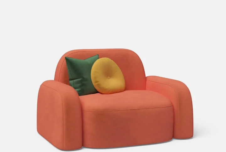 A chair featuring a vibrant green pillow resting on its seat, creating a cozy and inviting atmosphere