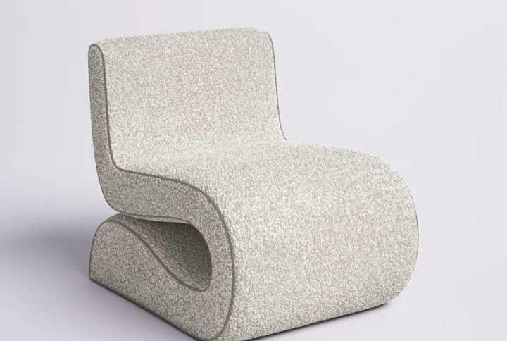 Modern Wave S-Shape Lounge Boucle Chair featuring a curved back and seat for ergonomic comfort and stylish design