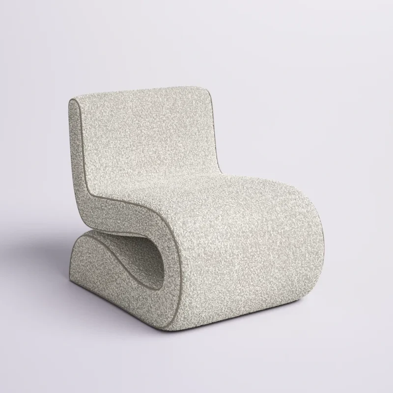 Modern Wave S-Shape Lounge Boucle Chair featuring a curved back and seat for ergonomic comfort and stylish design