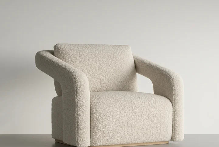Ortega Lounge Chair in white oak with natural hemp linen upholstery styled in modern living room