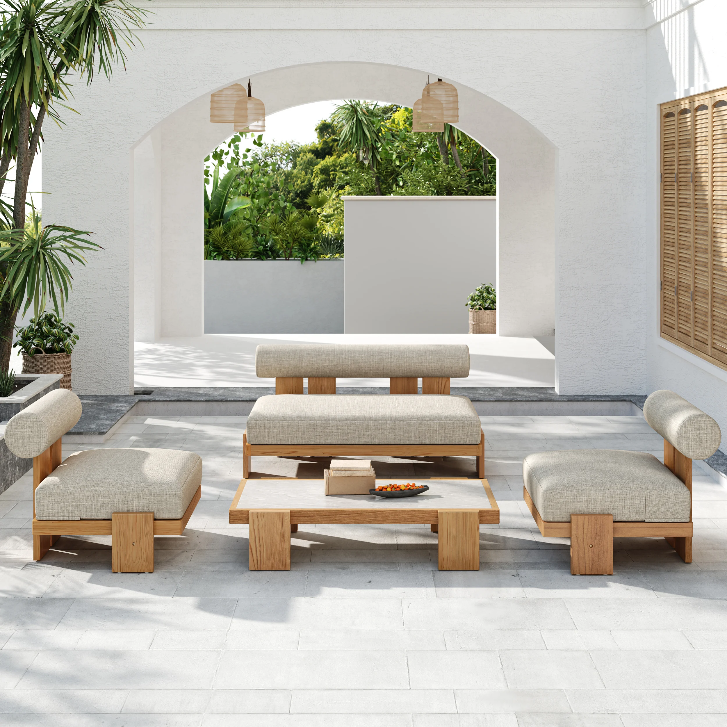 Verdana 4 Piece Outdoor Teak Sofa Set with Coffee Table (13)