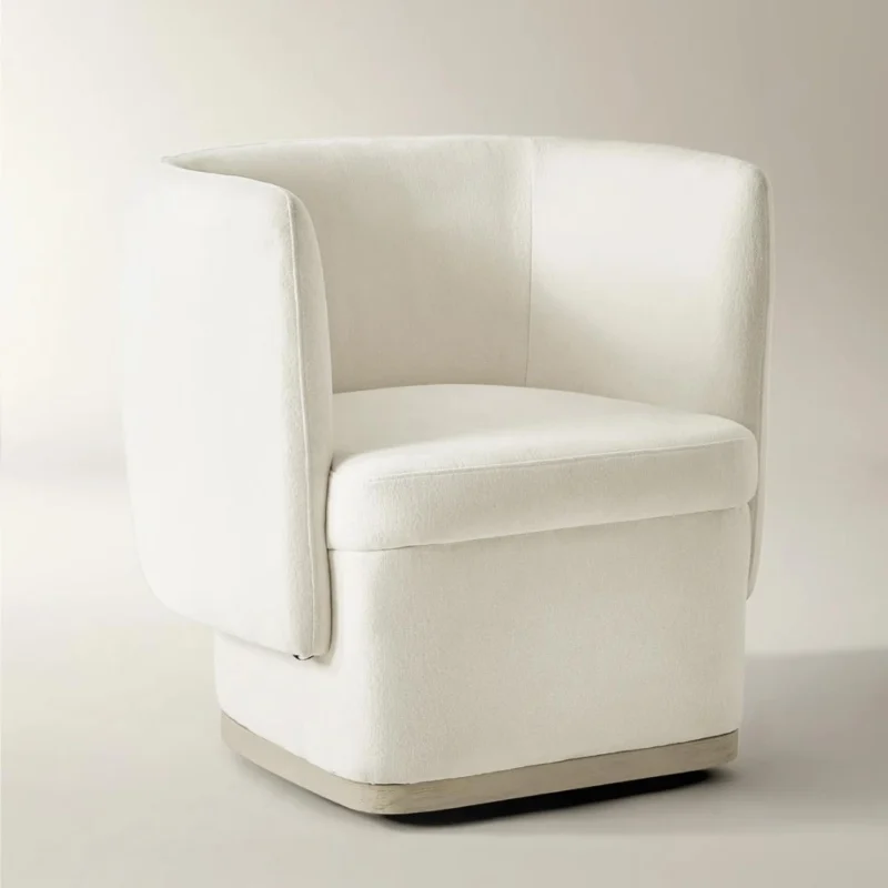 olea Swivel Chair in ivory chenille fabric