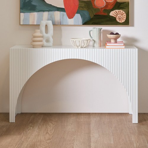 White Fluted Console Table with ribbed exterior and arch design