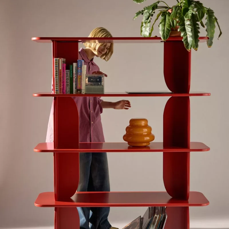 arden retro modern 5 tier bookshelf rounded shelves
