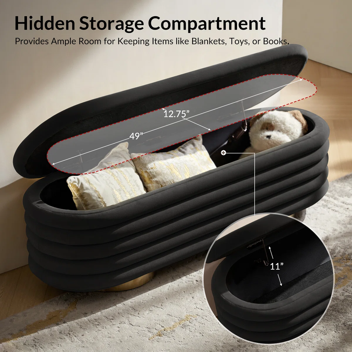 Aveline Modern Velvet Bouclé Storage Bench (2)