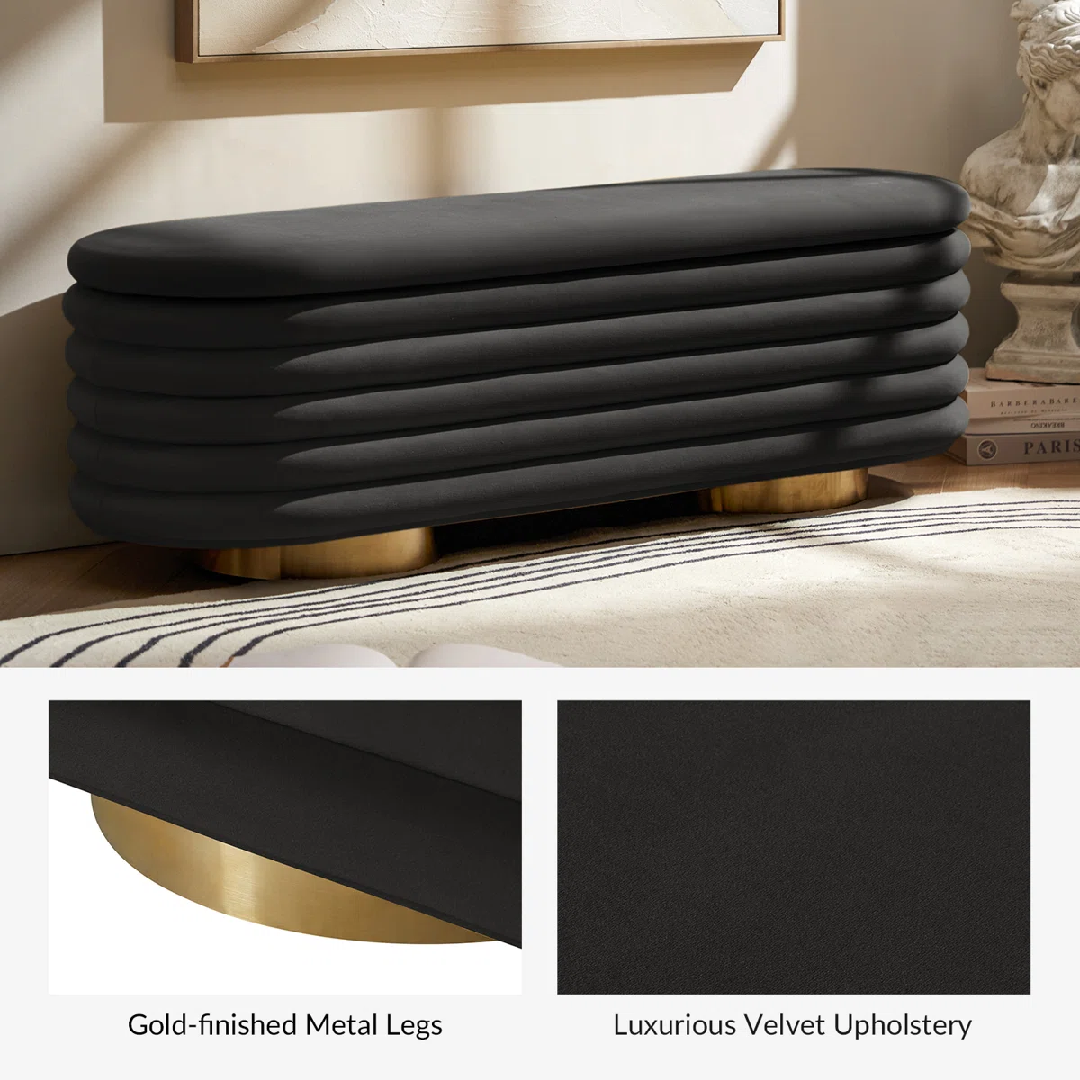 Aveline Modern Velvet Bouclé Storage Bench (3)