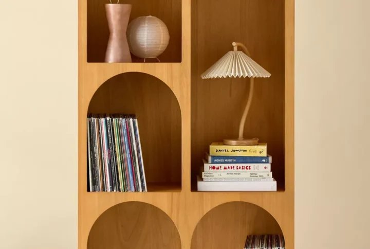 celeste arch cutout bookshelf modern 3 tier