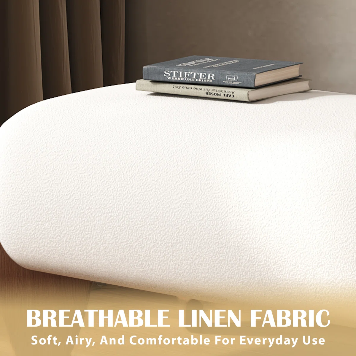 Celeste White Linen Bedroom Bench (4)