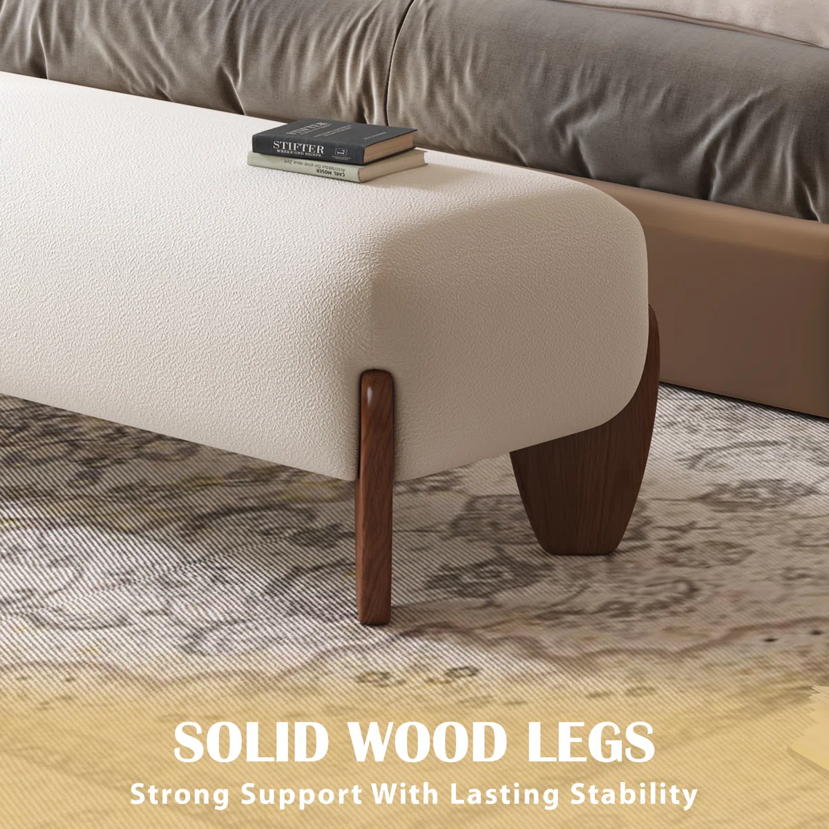 Celeste White Linen Bedroom Bench (5)