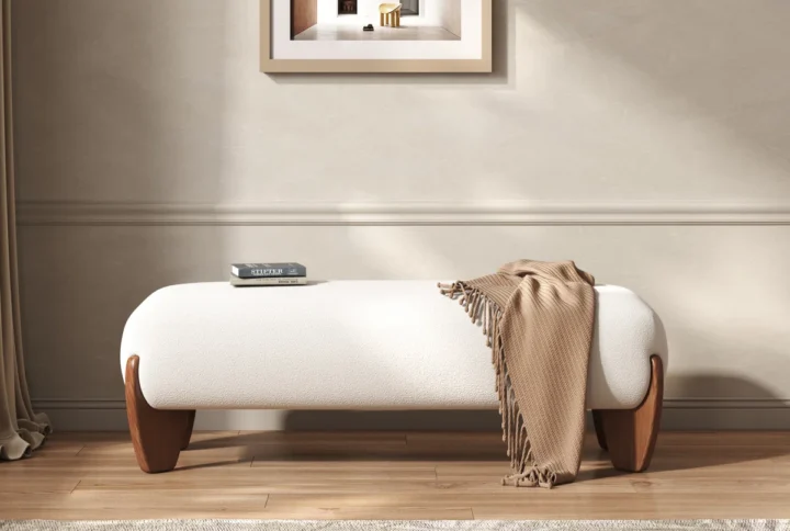 celeste white linen bedroom bench