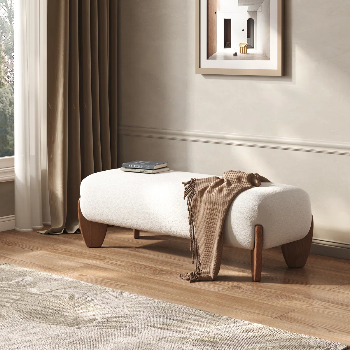 Celeste White Linen Bedroom Bench (8)