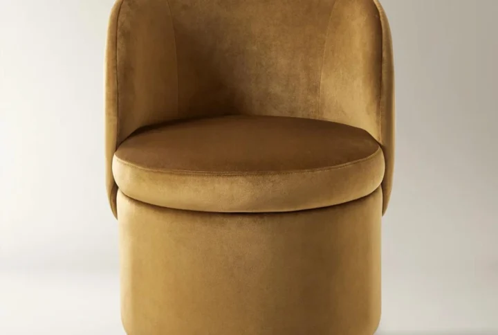 mustard velvet dining chair with oak frame