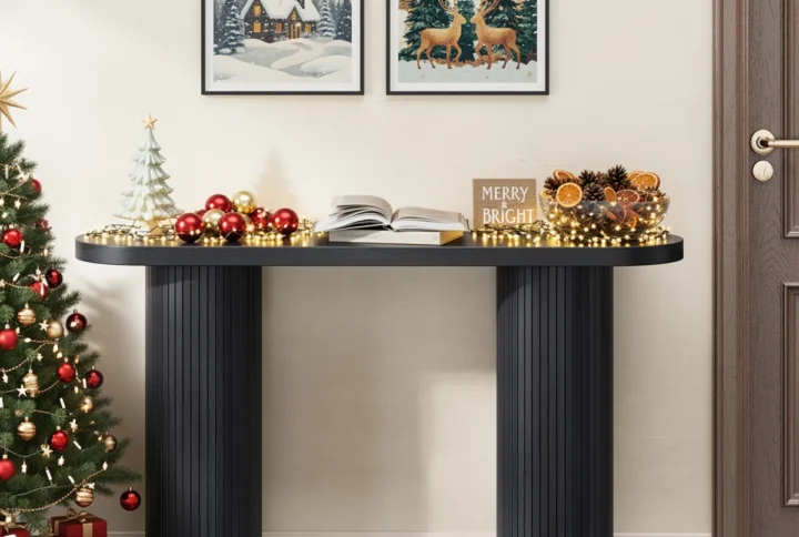 elowen tambour console table with oval top
