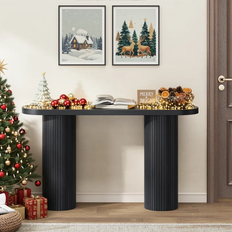 elowen tambour console table with oval top