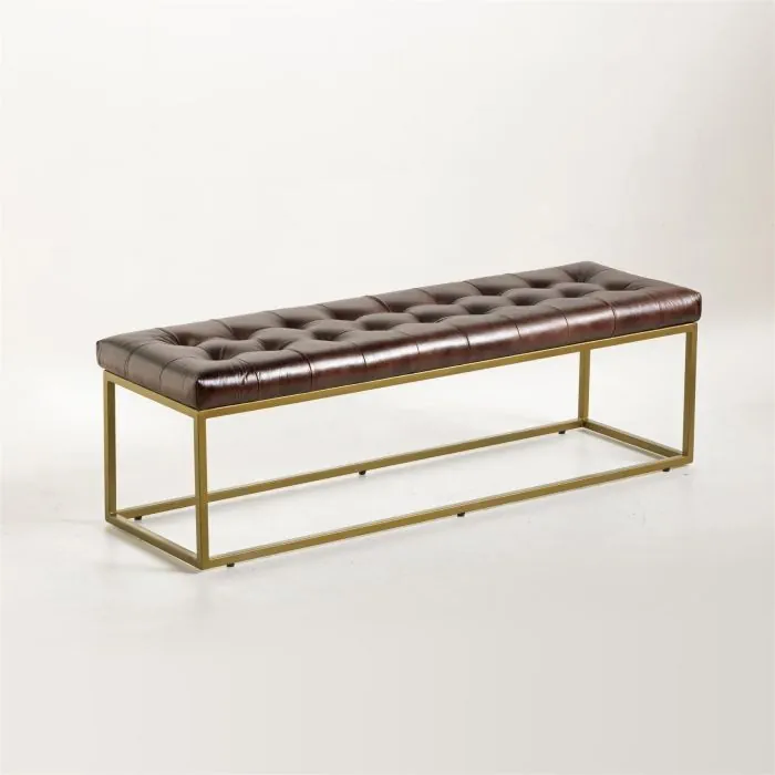 Industrial Leather Bench with Metal Frame (1)