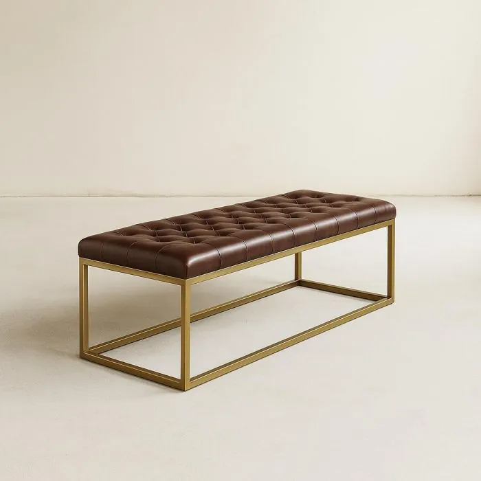 Industrial Leather Bench with Metal Frame (7)