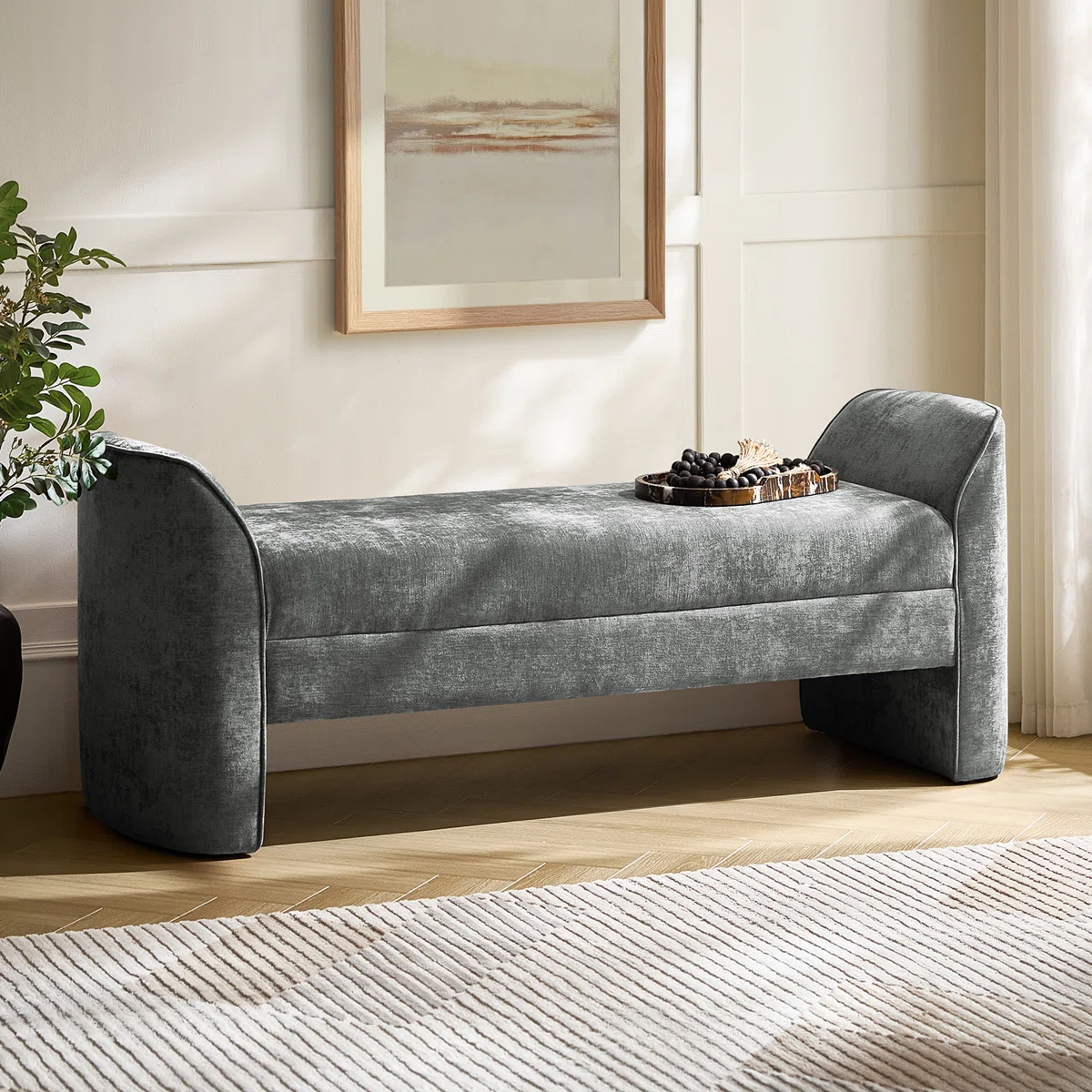 Liora Modern Chenille Upholstered Bench (7)