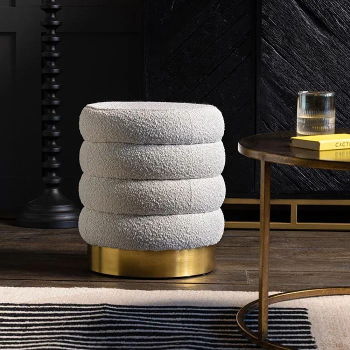 Luxe Bouclé Pouf with Brass Base (10)