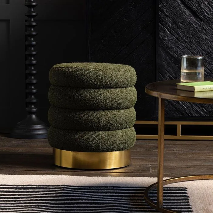 Luxe Bouclé Pouf with Brass Base (8)