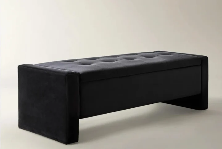 modern velvet storage bench with hardwood frame