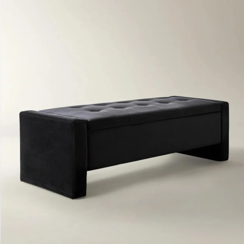 modern velvet storage bench with hardwood frame