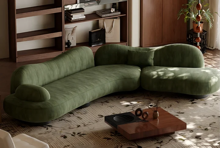 meadow curved sectional sofa green velvet