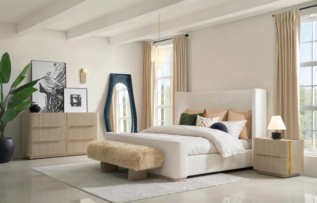 Serene Stria Wingback Bed (3)