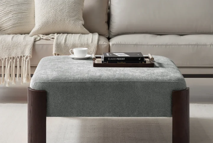 aurora modern round ottoman with plush chenille upholstery