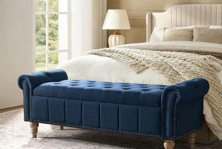 Gemma Classic Tufted Storage Bench with nailhead trim