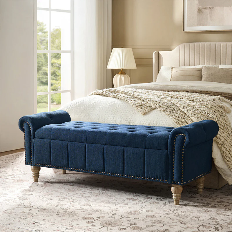 Gemma Classic Tufted Storage Bench with nailhead trim