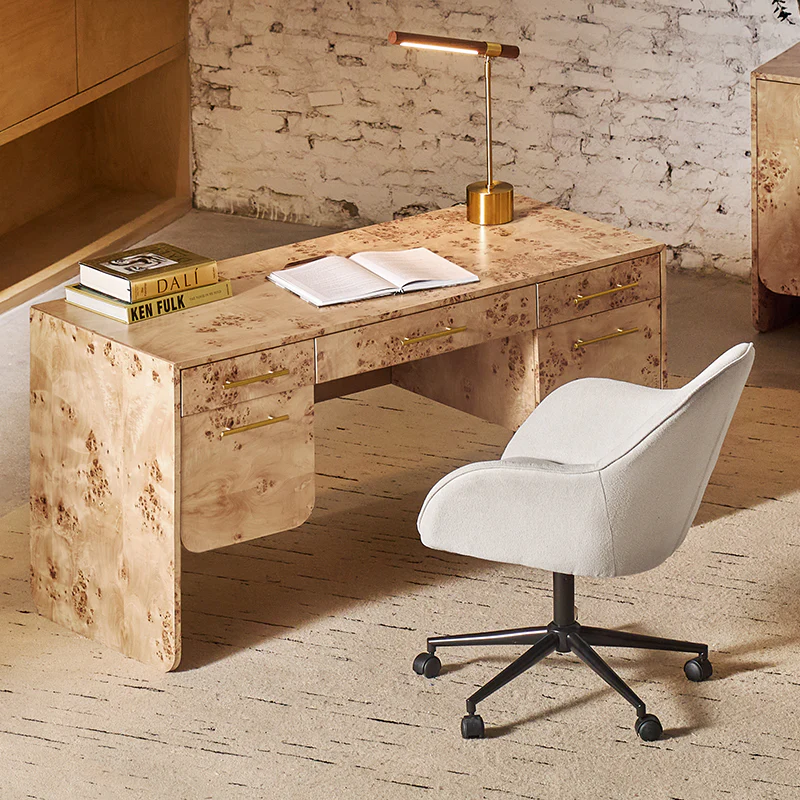 Burl Wood Desk with timeless modern appeal and storage