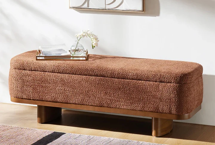 claire modern chenille upholstered storage bench with hidden compartment