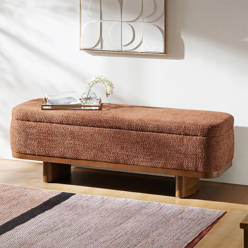 claire modern chenille upholstered storage bench with hidden compartment