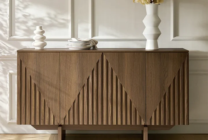 dietreich wooden buffet sideboard with deep embossed texture