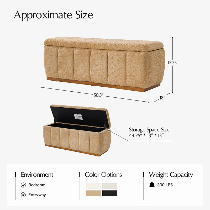 Luna 50.5 Wide Chenille Upholstered Storage Bench (17)