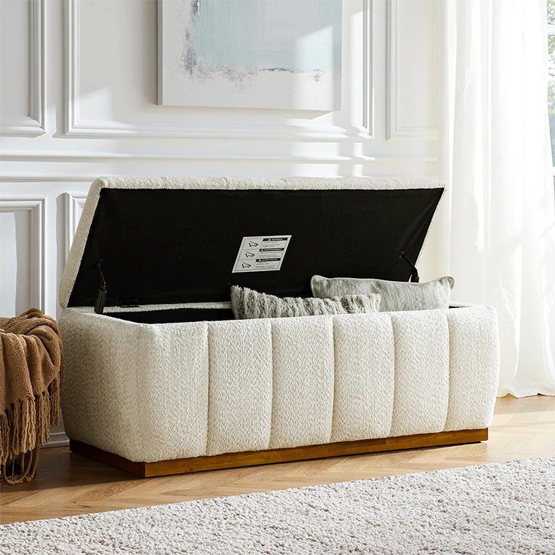 Luna 50.5 Wide Chenille Upholstered Storage Bench (2)