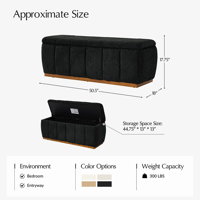 Luna 50.5 Wide Chenille Upholstered Storage Bench (23)