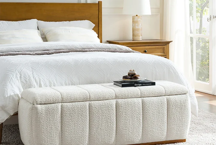 Luna chenille upholstered storage bench with hidden compartment