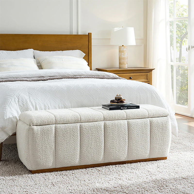 Luna chenille upholstered storage bench with hidden compartment