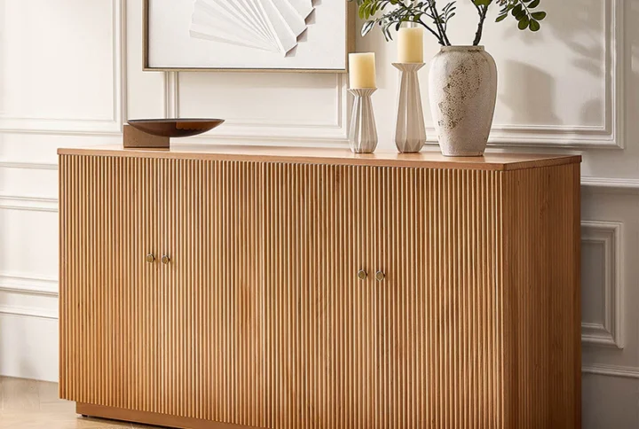 Mack Modern Fluted Solid Wood Sideboard in walnut finish