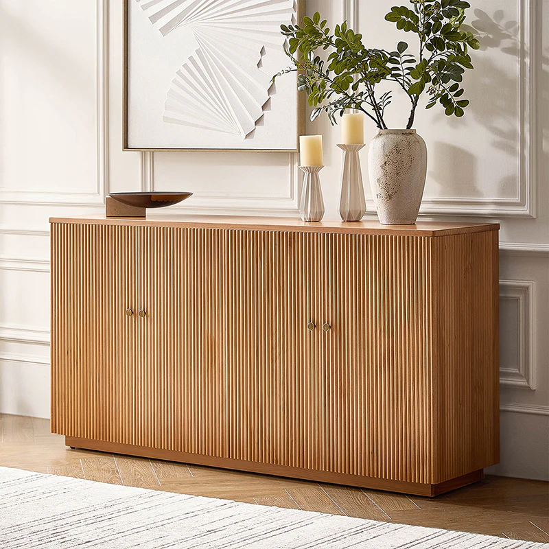 Mack Modern Fluted Solid Wood Sideboard in walnut finish