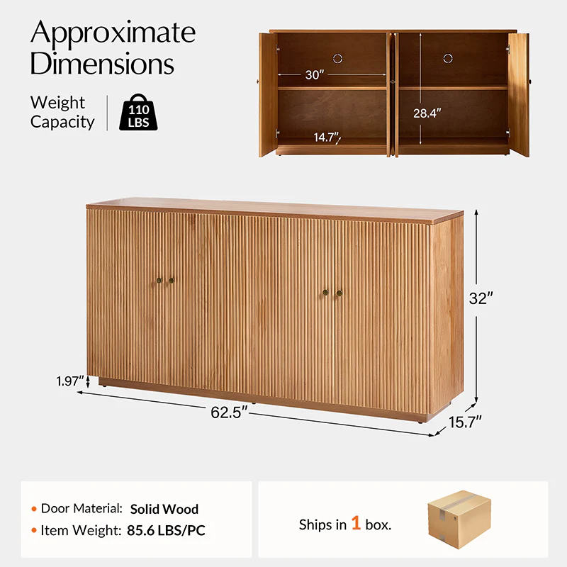 Mack Modern Fluted Solid Wood Sideboard