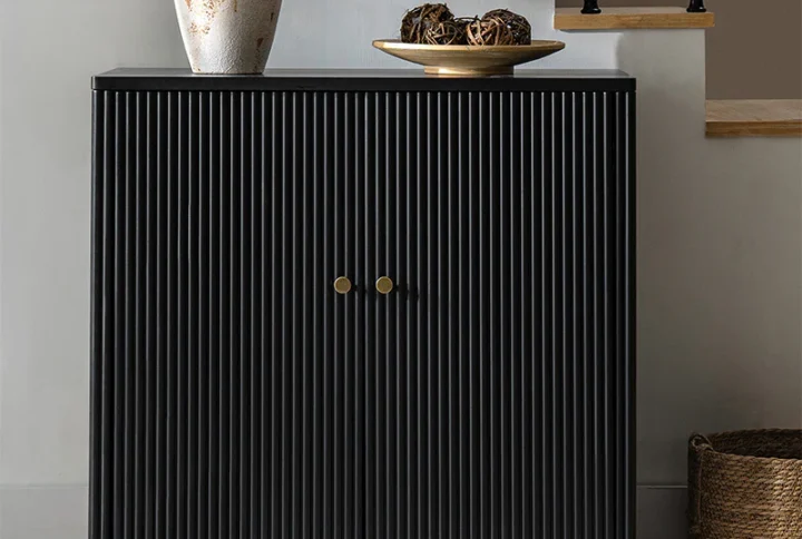 modern fluted solid wood accent cabinet with 2 doors