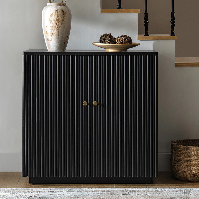 modern fluted solid wood accent cabinet with 2 doors